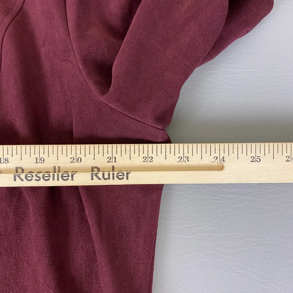 Chicos Cardigan Jacket Size‎ 3 (US XL 16 18) Burgundy Faux Suede Open Front
